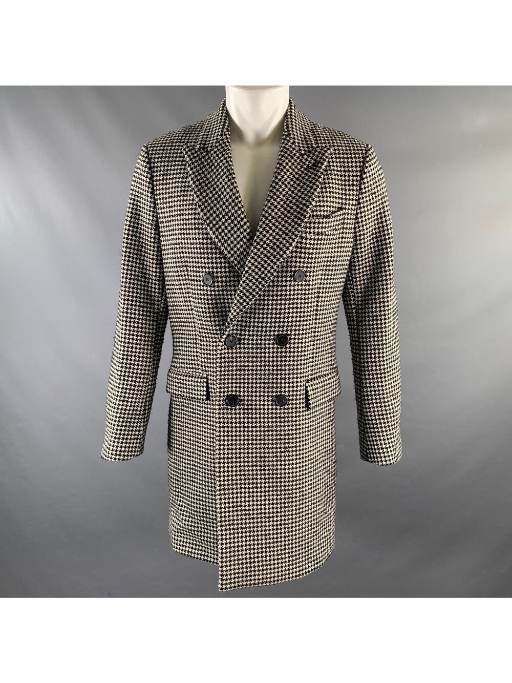 AMI by ALEXANDRE MATTIUSSI Size 38 Black White Houndstooth Wool Coat